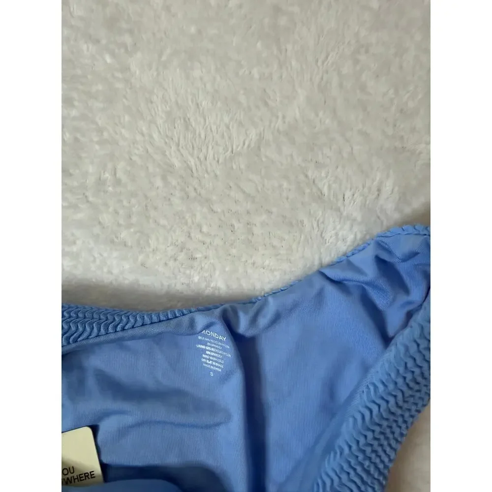 Monday Swimwear Byron Bottom Azure Crinkle Blue High Cut Bikini Bottom S NWT
